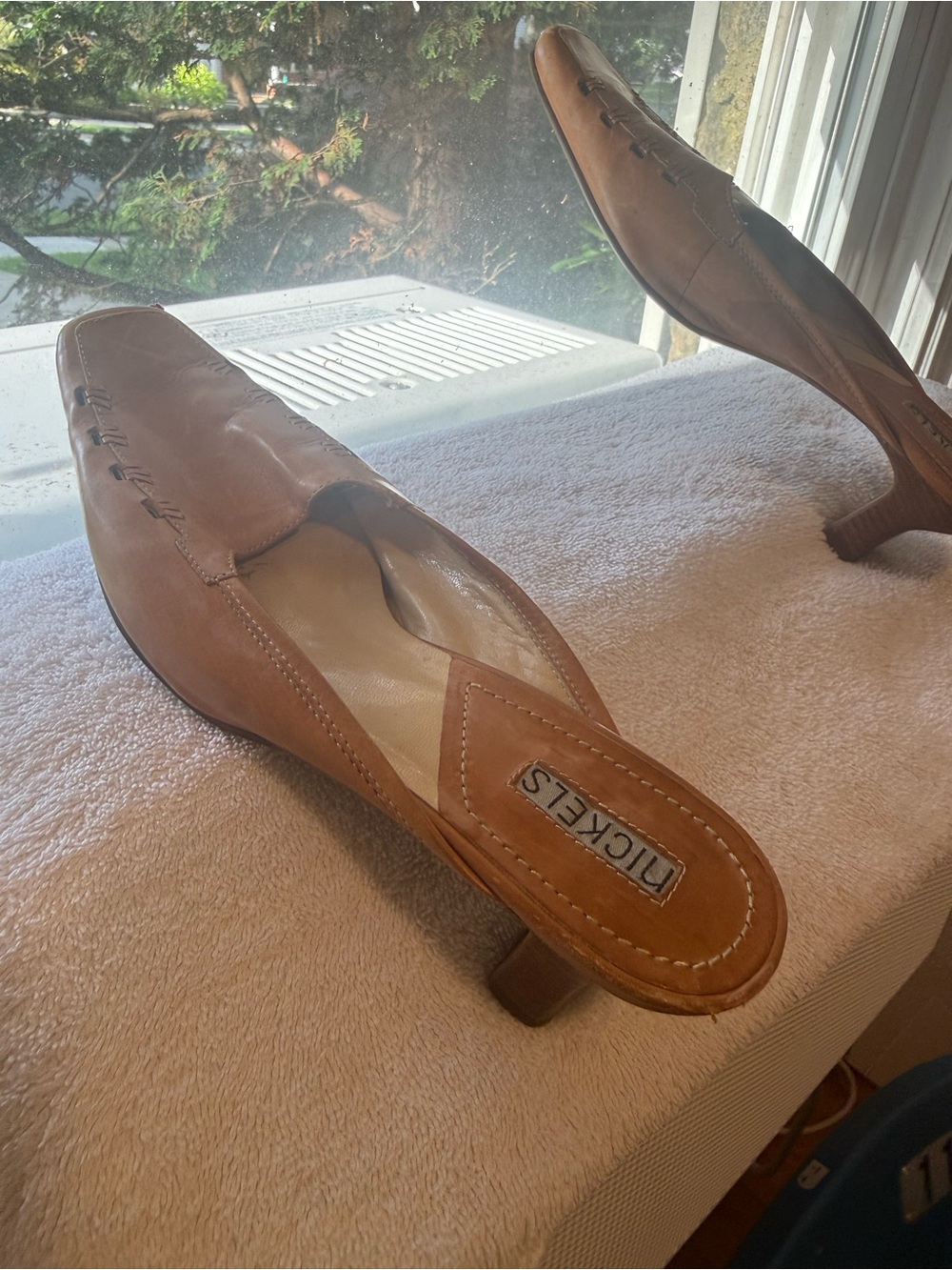 Nickels Brown Leather Low Heel Mules